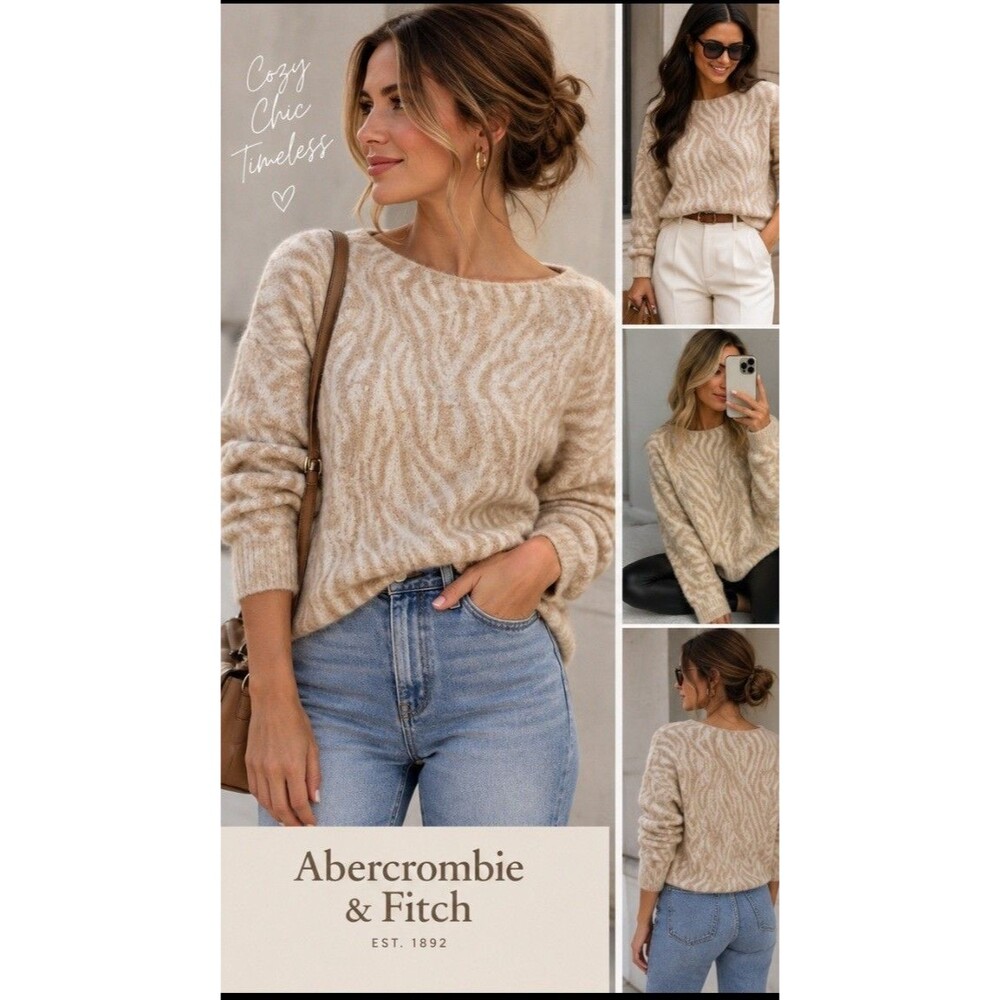 Y2K  fall fashion  A&F Women’s Beige/Ivory Animal Print  Knit Sweater